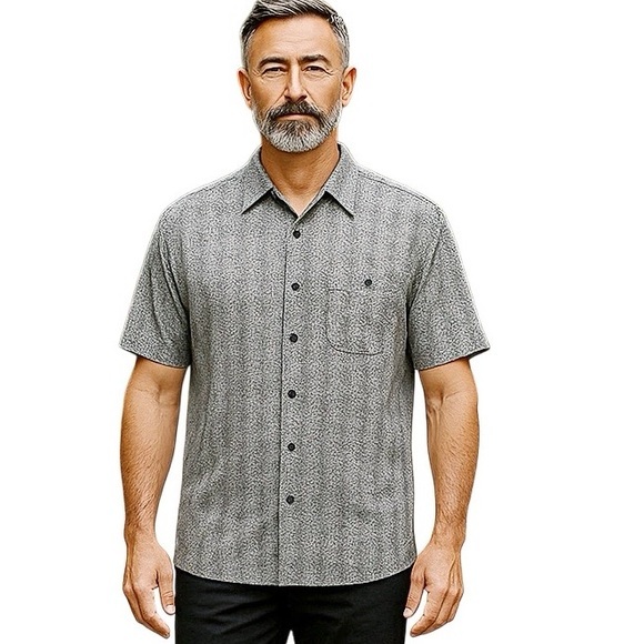 Marc Edwards | Mens Black/Gray Geo Pattern Short Sleeve Button Down - Picture 1 of 6